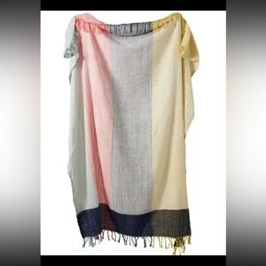 Anthropologie Lightweight Colorblock Fringed Throw Blanket 60 x 70 NWT $98